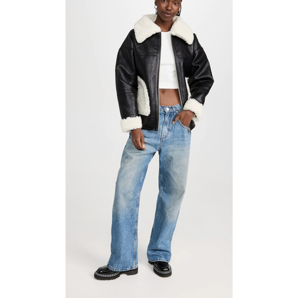 NWOT NEW APPARIS Catalina Vegan Leather Shearling Coat Jacket XS/ S Black Ivory‎ - Picture 3 of 8